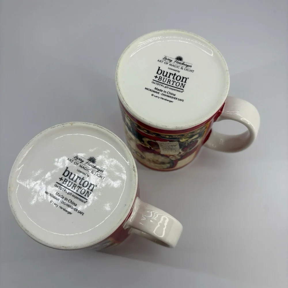 Lot Of 2 Burton + Burton Larry Hersberger‎ Collection Merry Christmas Santa Mugs